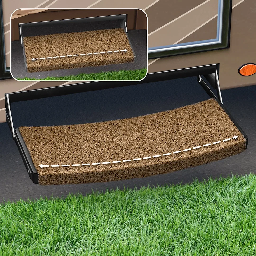 2-0220 – PRESTO FIT Entry Step Rug, Fits Curved And Straight 24 Inch Width Steps 22 Inch Width Buckskin Brown Shrinkw...